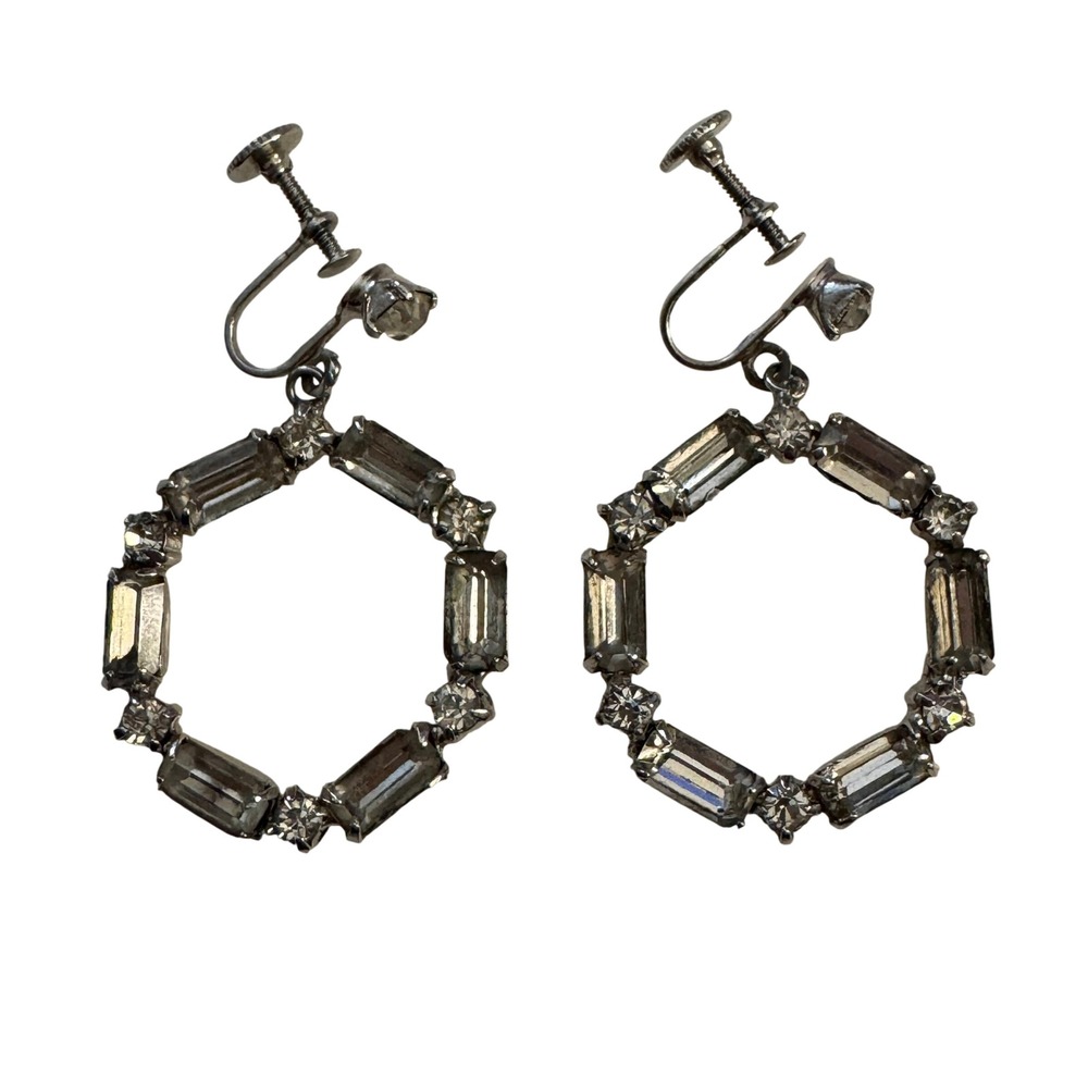 Vintage Doorknocker Rhinestone Statement‎ Earrings Dangling Drop Art Deco Glam - Picture 6 of 11